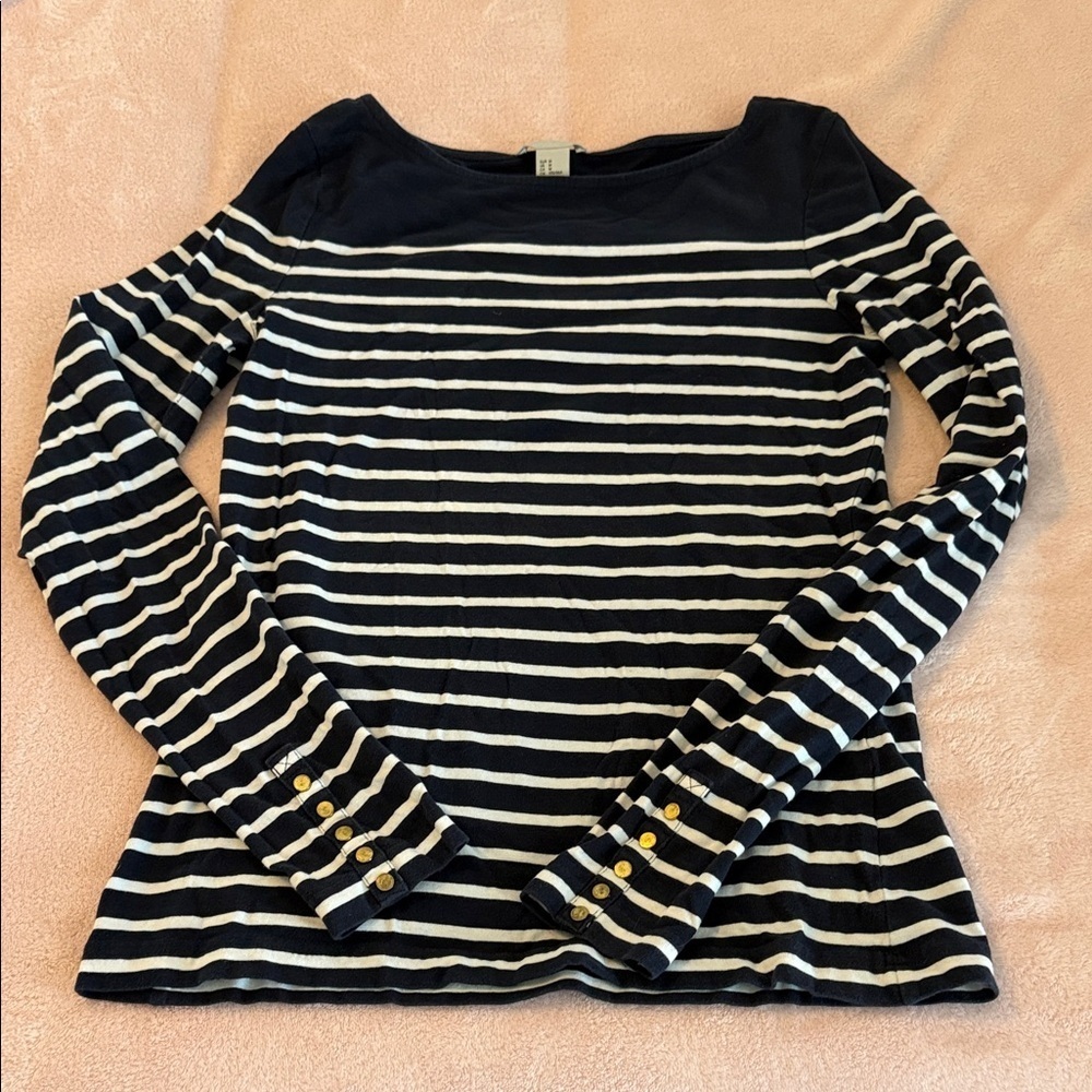 H&M Navy and White Striped Long Sleeve Top